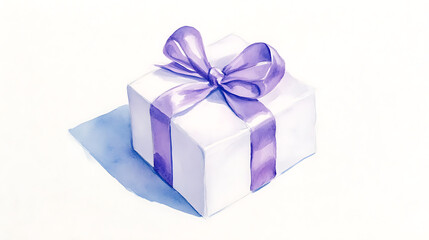 Obraz premium Watercolor Gift Box with Purple Ribbon