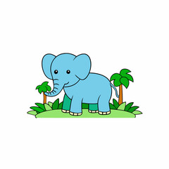 A image of a indian elephant in a jungle cartoon vector illustration