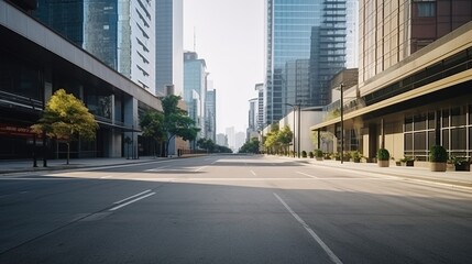 Obraz premium Empty City Street with Modern Buildings