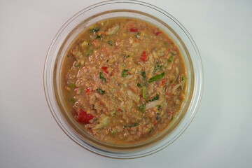 Mackerel chili paste: Thai people like to eat it with various kinds of vegetables.