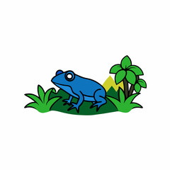 A image of a poison dart frog in a jungle cartoon vector illustration