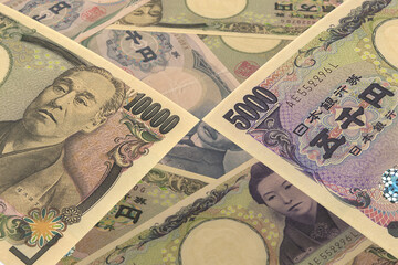 Japanese yen banknotes. Foreign exchange market. Financial concept
