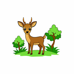 A image of a sika deer in a jungle cartoon vector illustration