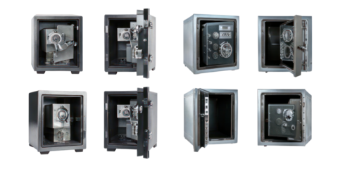Secure Safes Multiple Angles and Open Views,PNG set collection, isolated on transparent background