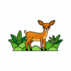 A image of a white tailed deer in a jungle cartoon vector illustration
