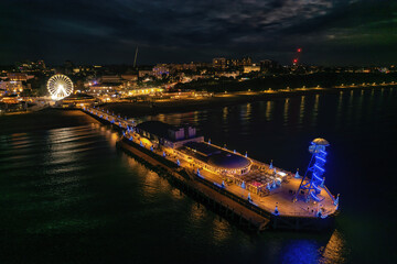 Bournemouth at Christmas Time from Above at Night.