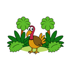 A image of a wild turkey in a jungle cartoon vector illustration