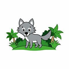 A image of a wolf in a jungle cartoon vector illustration
