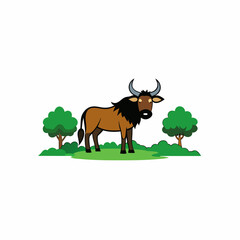 A image of a wildebeest in a jungle cartoon vector illustration