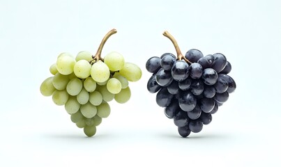Fototapeta premium Green and black grapes on white background.