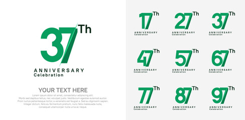 Anniversary logo set vector design, green color for celebration event