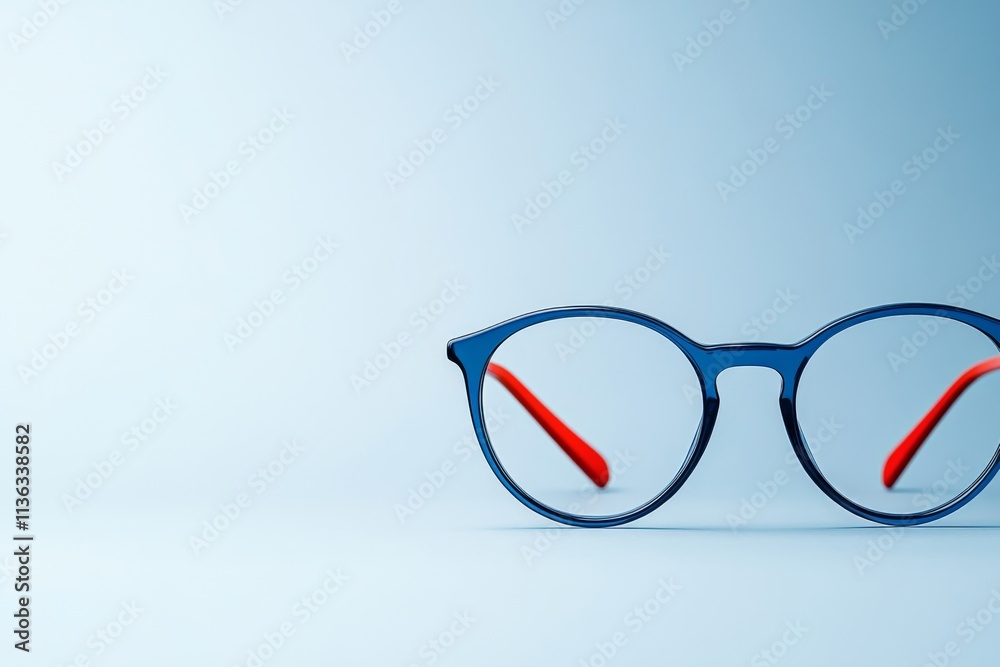 Poster a bold icon of round eyeglasses, designed with a simple, abstract outline and soft gradients, on a w
