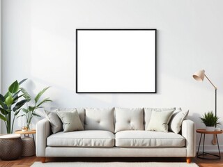 A poster mockup hanging on clips at home with a minimalist design, design, template