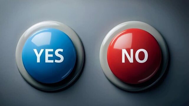 Freedom of choice, two push buttons, one blue labeled "YES" and one red labeled "NO" 