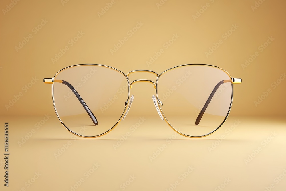 Poster a clean design featuring a single pair of eyeglasses with a modern frame, rendered in neutral colors