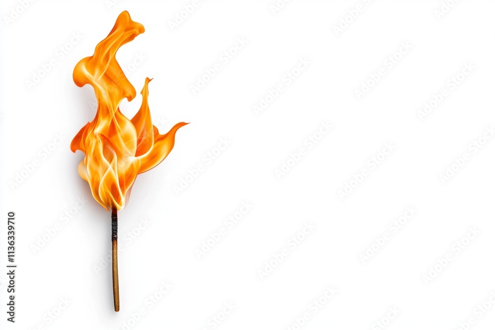 Poster a clean, minimalist design of a single spark igniting a burst of flames against a white background