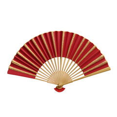 Elegant Red and Gold Asian Fan Isolated on Transparent Background