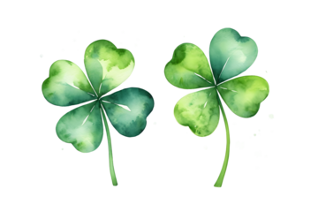 Two Watercolor Shamrocks with Transparent Background