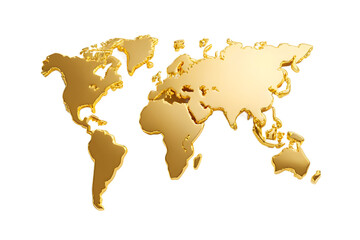 Gold 3D World Map with Transparent Background