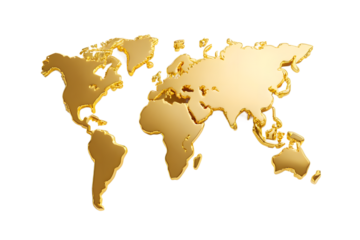 Gold 3D World Map with Transparent Background