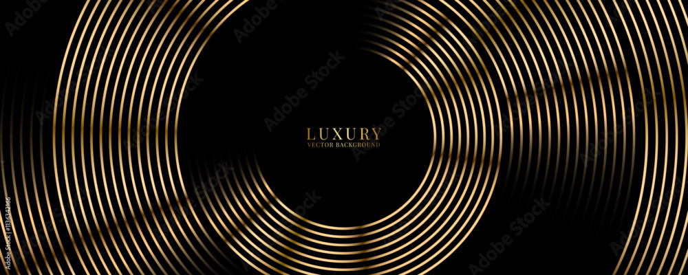 Wall mural 3d golden luxury abstract background overlap layer on dark space with circles lines decoration. mode