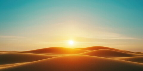 Obraz premium A serene landscape featuring rolling sand dunes under a vibrant sky, illuminated by a warm sunset.