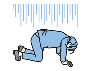 シンプル　イラスト　絶望でうなだれるビジネスマン