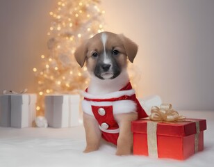 dog with christmas gift