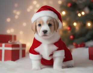 puppy in santa claus hat