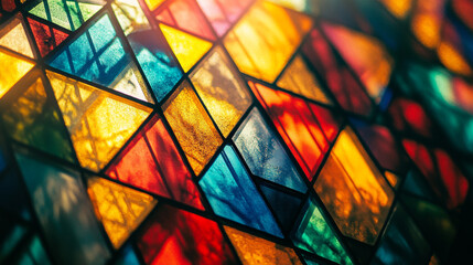 Colorful stained glass pattern reflecting light in a bright indoor space