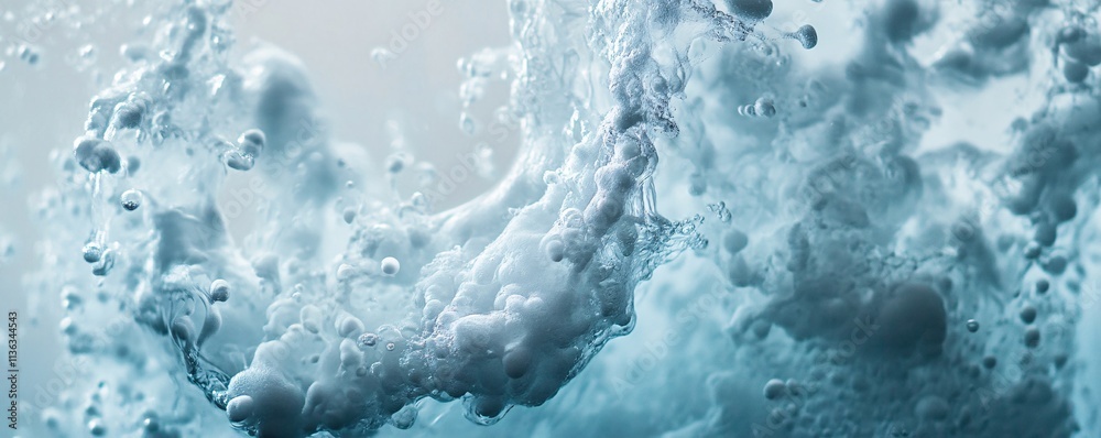 Poster water splashing and forming bubbles in air with foam
