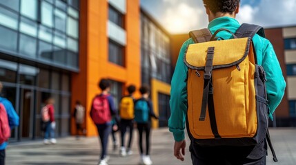 Students Walking Away from School Building at Dusk