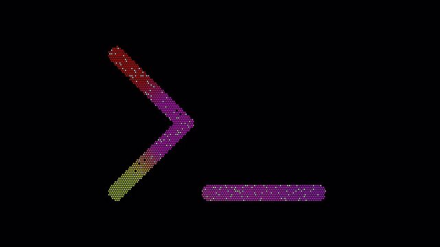 Icon terminal is made up of LED square shapes that shimmer and flicker. There are black dead diodes. In-Out looped. Alpha BW at the end