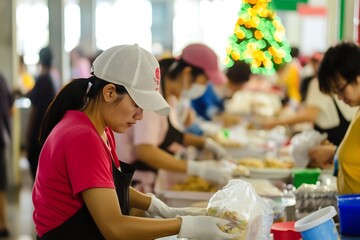 Pessoas preparando comida juntas em um ambiente festivo de férias