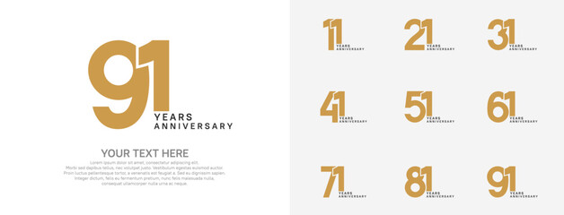 Anniversary logo set vector design, brown color for celebration event