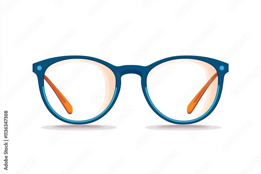 Poster A flat design of a pair of round eyeglasses with colorful accents, highlighting a retro style on a clean white background