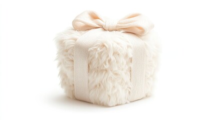 Obraz premium Cozy Knitted-Textured Christmas Gift Box with Bow on White Background
