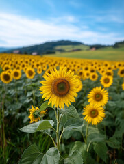 Fototapeta premium Sunflowers bloom in vibrant fields during summer