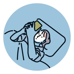シンプル　イラスト　寝る前にスマホをさわる女性