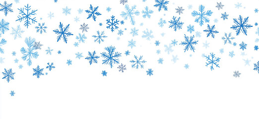 Snowflakes falling, vector illustration, simple shapes, white background