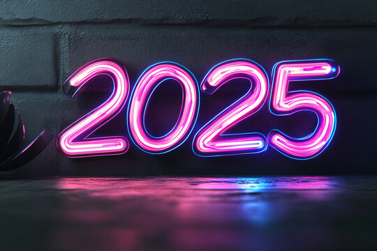 Glowing Neon 2025: A vibrant, futuristic New Year's eve countdown.  Get ready to celebrate!