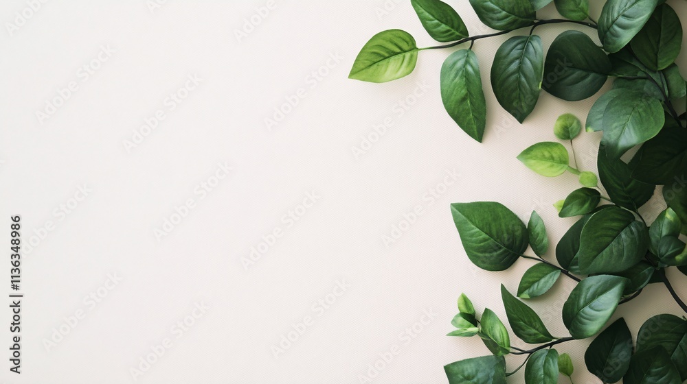 Poster green leaves bordering neutral background creating copy space