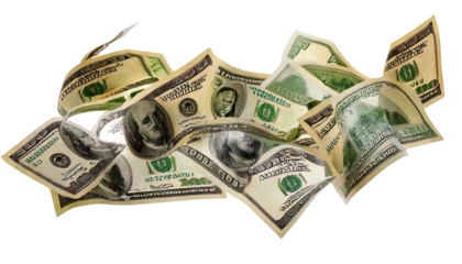 Floating Dollar Bills Isolated on a White Background