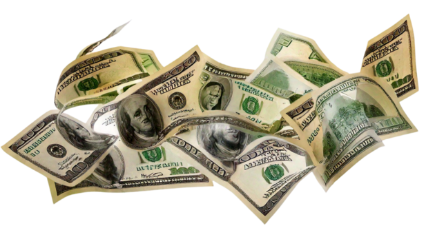 Floating Dollar Bills Isolated on a White Background