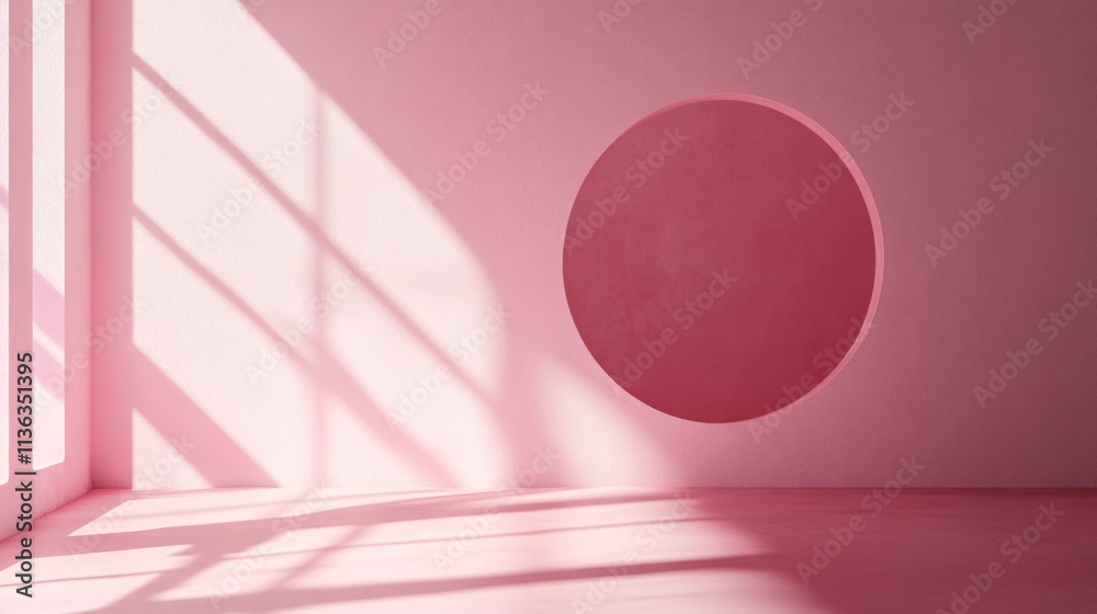 Poster Pink room with circle and window light creating shadows