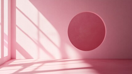 Pink room with circle and window light creating shadows
