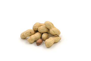 Peanuts on white background. High protein food. Contains many minerals.