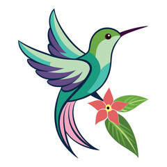 Fototapeta premium Hummingbird with Flowers: A Symbol of Beauty and Grace