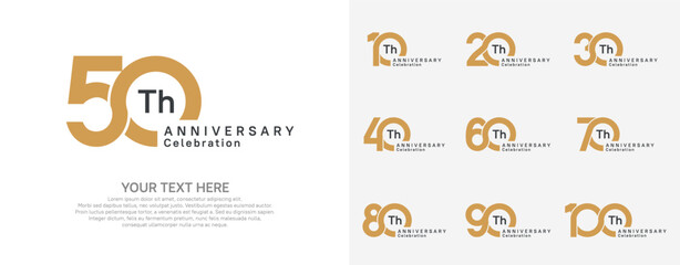 Anniversary logo set vector design, brown color for celebration event