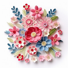 happy mothers day greeting card. 3d paper cut flowers with glass transparent frame